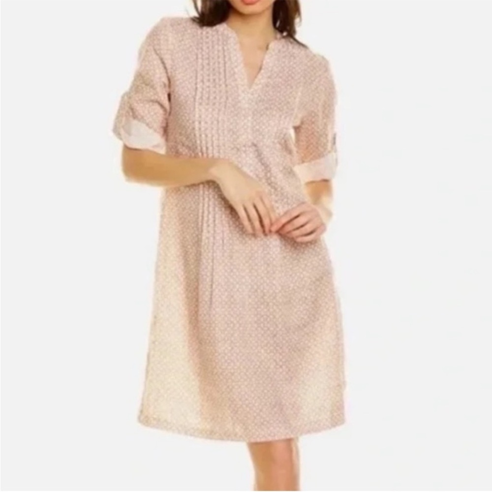 J. McLaughlin Linen Tan and Cream Patterned Dress Size Large